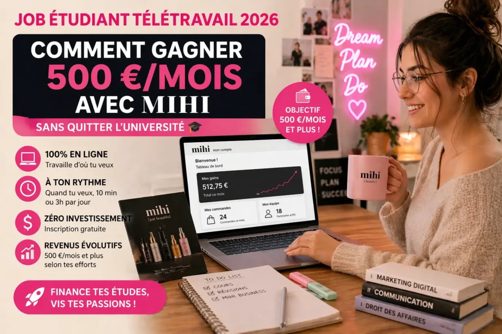 Job étudiant télétravail 2026 : gagner 500 euros par mois avec Mihi business