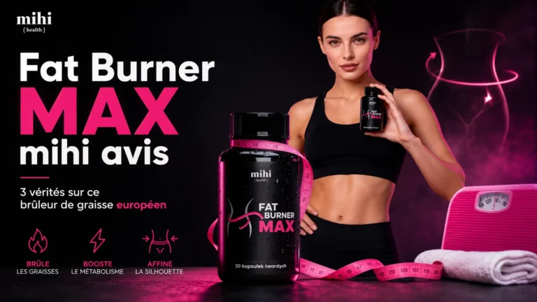 Fat Burner MAX de Mihi présenté dans un univers fitness, avec ambiance sportive et visuel orienté perte de poids et bien-être.